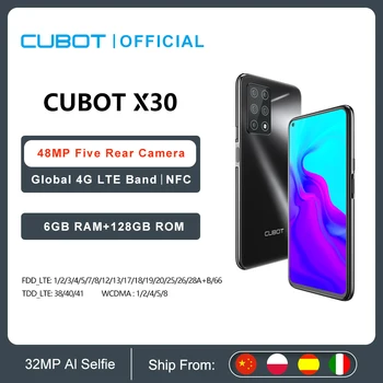 Cubot Smartphone-X30 6GB RAM,128 GB ROM 48MP Päť Fotoaparát 32MP Selfie NFC 6.4 palcový Fullview Displej Globálna Verzia 4G LTE Mobil