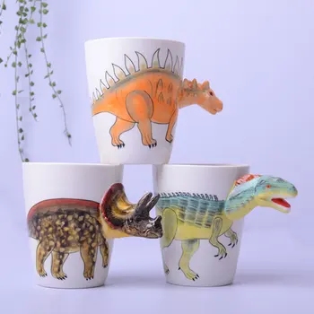 Osobné Ručne maľované Dinosaura Hrnček Ručné Tvorivé Keramické Pohár Vody Veko Lyžica Set Deti Poháre, Porcelánové Hrnčeky Kávy