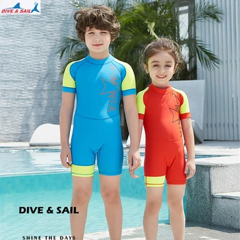Ponorte sa Plávať Potápačské neoprénové Oblek Deti UPF 50+ jednodielne Plavky Krátke Rukáv Anti UV Vyrážka Stráže Lycra Plavky Pre Dievča, Chlapca Zip Späť