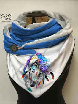 3D tlač nové zviera rad retro tribal kôň jednorožec vzor žien teplý šál jar a v zime malý trojuholník šatku