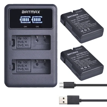 Batmax 2pc EN-EL14 bateria SK EL14a EL14 Batérie+LED Duálny USB Nabíjačka pre Nikon P7800 P7000 D5500 D5300 D5200 D3300 D5600 D3400