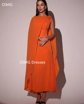 OIMG Módne Saudskej Plášť Šifón Vintage Prom Šaty s Cape Dlhé Rukávy Orange Elegantné Večerné Šaty Formálne Party Šaty