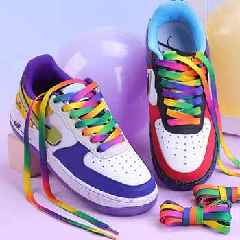 Plochý farebný Prechod Farieb, Farebné Šnúrky AF1 Rainbow Shoelace Osobnosti Samica Farba Kačica Mandarin Candy Biela Farba Čipky Topánky