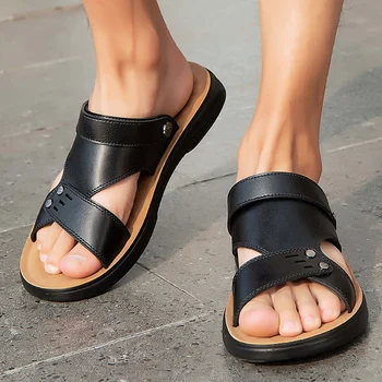 Noví ľudia, Letné Sandále Bežné Vonkajšie Pláži Mužské Topánky Móda Pošmyknúť na Kožené Pohodlné Mäkké Platformu Mokasíny Luxusné Papuče