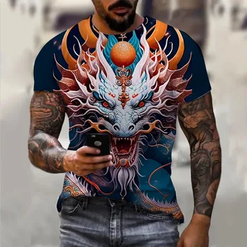 Pánske T-Shirt Pre Mužov Oblečenie, Unisex Dragon Grafické 3D Tlač Letné Top O-krku Krátky Rukáv Fashion Bežné Tee Tričko Streetwear