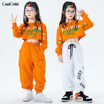 Hip Hop Dievčatá Plodín Top Orange Cargo Nohavice Deti Voľné Joggers Street Dance Oblečenie Sady Deti Jazz Streetwear Fáze Kostýmy