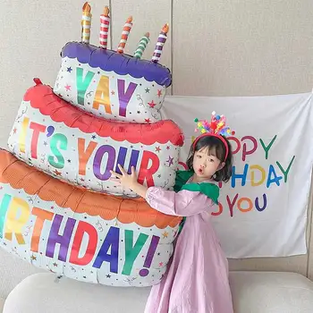 Happy Birthday Veľký 3-Vrstvová Torta Balóniky Farebné Sviečky Ballon pre Dieťa Party Dekorácie Grile Faovr Darček Baby Sprcha Dekor