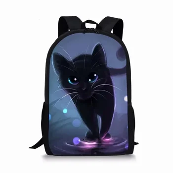 Black Fantasy Mačky Vzor Tašky Deti Chlapci Dievčatá Školy Bookbags Cartoon Malých Zvierat Maľovanie Dospievajúci Študent Batoh