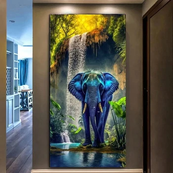 Veľké DIY Diamond Maľovanie DIY Drahokamu Mozaiky Modrý Slon Vodopád Diamond Výšivky Nové 2024 Úžasné Domova G516