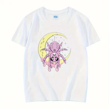 Cartoon Mesiac Spider Tlač Žena T-Shirt Okolo Krku, Viac Farieb, 100% Bavlna, Krátky Rukáv Strany Darček