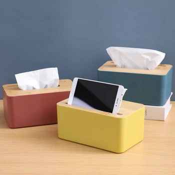 Bambusové Mobilný Telefón Stojan Tkaniva Box Jednoduchá Obývacia Izba Domov Papierové Krabice Obrúsok Box Diaľkové Ovládanie Úložný Box Roll Papierovej Krabici