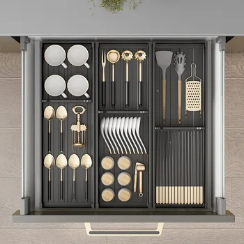 Kuchynské zásuvky delič riad úložný box domácnosti skrine vstavané mriežky nôž a vidlička, otvárače rack kuchynský riad skladovanie