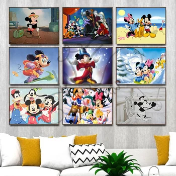 Disney Mickey Lyžiarske Festival Oslava Sane Zobraziť Karikatúra Plátno Na Maľovanie Miestnosti Dekorácie Minnie Darček Plagát Na Stenu-Nálepky Verandu
