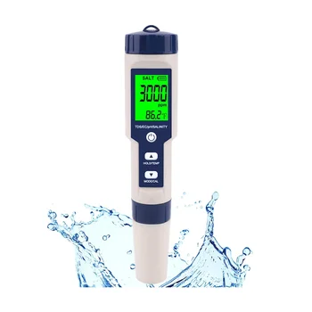 Bazén Soľ Tester, Digitálny obsah solí Meter, Vysoká Presnosť 5 V 1 Salinity Tester pre Slanej Vody,Vodotesný IP67 Test Kit