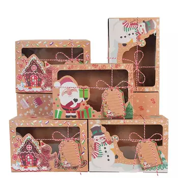12pcs Kraft Papier Prenosné Vianočné Goody Candy Okno Nový Rok Láskavosti Krabice s vyčistiť Okno Kraft Papier Boxy