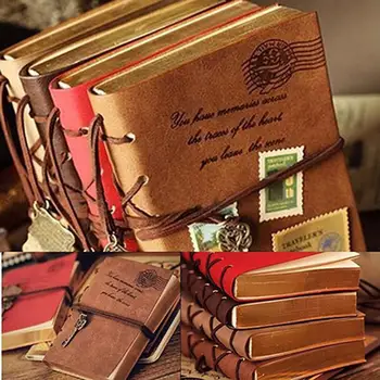 Kožené Písanie Vestník Notebook Klasické Tlačidlo Viazaný Retro Vintage Notebook Denník Sketchbook Darčeky s bez podšívky Cestovné Časopisoch