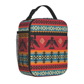 Etnické Aztec Geometrické Obed Taška Ženy Opakovane Oxford Bento Tote Bag Tepelnej Chladnejšie Izolované Obed Box pre Prácu Cestovné Piknik