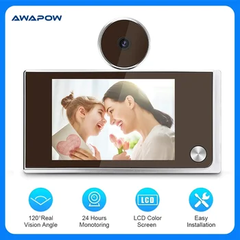 Awapow 3,5 Palcový Zvonček Peephole Viewer Digitálne Dverové Kamery 120° LCD 2 Mil HD Pixelov Cat Eye Zvonček Vonkajšie Monitor