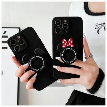 3D luxus fotoaparát Disney Roztomilý Mickey Mouse, Minnie stojan mäkké telefón puzdro pre iphone 14 15Pro Max 12 13 12 11 Cartoon držiak krytu