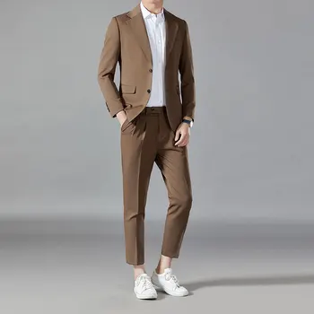 Vysoko kvalitné Obleku (vyhovovali + Západnej Nohavice) Nové Módne Bežné Britský Štýl Slim Fit Mužov Šaty Slim Oblek Dva-dielna Sada