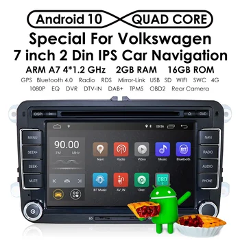2din Android10 Quad Core 2 GB, 16 GB Auto DVD Pre VW Volkswagen Passat CC Polo GOLF 5 6 Touran EOS T5 Sharan Tiguan GPS Rádio bt