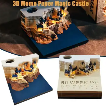 Magic Castle 3D poznámkový blok 2024 Kalendár Memo Pad Blok, Poznámky Hary Dizajn Poznámka papiernických Príslušenstvo Novinka Darček So Svetlom