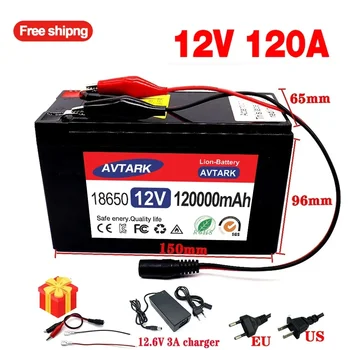 12V 120Ah 18650 lítiová batéria pre Solárne Panely 30A vstavaný vysoko aktuálne BMS elektrický akumulátor vozidla, +12,6 V nabíjačke