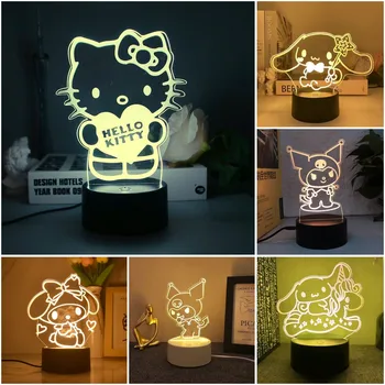 hello Kitty 3D Stolná Lampa Roztomilý Kuromi Cinnamoroll USB LED Nočné Svetlo anime obrázok Posteli dekor hračky Prekvapenie Darček k Narodeninám