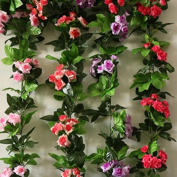 Simulácia Rose Ratan Stene Visí Svadobné Dekorácie Falošné Kvety Strop Umelé Rastliny