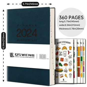 2024 Program Kniha Poznámkový Blok A5 Denne Týždenne Mesačne Sketchbook Plánovač Notebook S 5 Nálepky Denník Notebooky Písanie Podložky Office