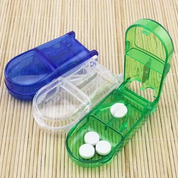 Banggood Prenosné Medicíny Tablety Tablet Úložný Box Prípade s Nožom Fréza Splitter Delič Náhodné Farby