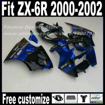Prispôsobiť Horské nastaviť na Kawasaki ZX6R 00 01 02 Ninja 636 modrý čierny ABS kapotáže auta ZX-6R 2000 2001 2002 AF66