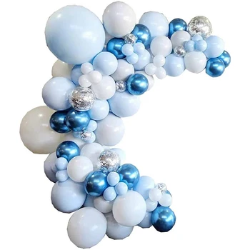 Modré Balóniky Garland Arch Súprava pre Baby Sprcha 107 Ks Balónov Oblúk s Blue White Silver Latexový Balón Dekorácie