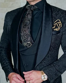 2023 Mens Svadobný Oblek Taliansky Dizajn Zákazku Black Fajčením Smoking Bunda 3 Ks Ženícha Terno Oblek, Kostým Pre Mužov Homme