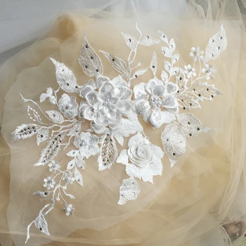 Pearl Drahokamu Nášivka Krajky-Záplaty 3D Kvet Svadobný Závoj Šaty DIY Dekorácie, Remeselné Príslušenstvo