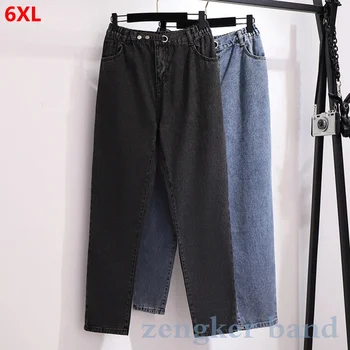 Jar veľká veľkosť dámske oblečenie 6XL 5XL 4XL 3XL nový kórejský džínsy voľné širokú nohu, napnutý pás nohavice plus veľkosť vysoký pás džínsy