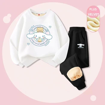 Roztomilý Cinnamoroll Kuromi Detí Zimná Fleece Oblečenie Dvoch-Dielny Set Kawaii Anime Moje Melódie Dievčatá Harajuku Ležérne Oblečenie