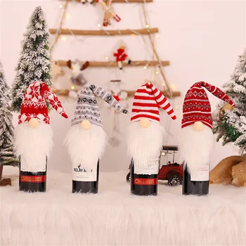 Vianočné Fľaša Vína Kryt Santa Claus Fľaša Šampanského Dekor Roztomilý Gnome Bábika Strany Večera Ploche Dekorácie Dovolenku Dekor