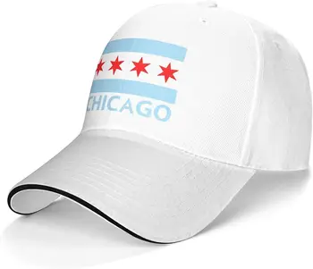 Chicago City Vlajka Sandwich Klobúk šiltovku Casquette Fit Mužov a Žien Otec Krytky Biele, Unisex Nastaviteľné