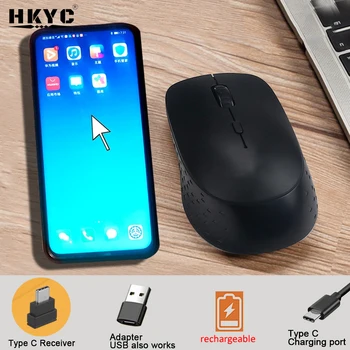 HKYC Typ C Bezdrôtová Myš, Dobíjacia Tichý Kliknite na tlačidlo Ergonomická Myš 3 DPI Nastaviteľné s USB Adaptér pre Notebook PC Macbook