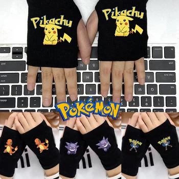 Pokémon Pikachu Pletené Zimné Rukavice Bez Prstov Teplá Jeseň Vlna Pletenie Flexibilné Rameno Ruky Rukavice Ženy Muži Office Jazdecké Rukavice