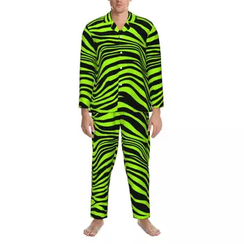Pyžamo Muž Zelený Tiger Linky Voľný Odev Zviera Tlače 2 Kusy Príležitostné Voľné Pajama Sady Dlhý Rukáv Nadrozmerná Domov Oblek