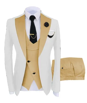 3 Kusy pánske Oblek 2023 Vrchol Klope Slim Fit Bežné Tuxedos Ženícha na Mieru (Sako+Nohavice+Vesta) Celý súbor Elegantný oblek pre mužov
