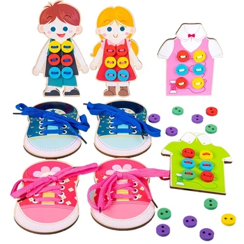 Dieťa Montessori Hračky Získať Základné Životné Zručnosti Učebné Pomôcky, Oblečenie Threading Tlačidlo Šitie Dosková Hra Vzdelávacie Hračky Pre Deti,