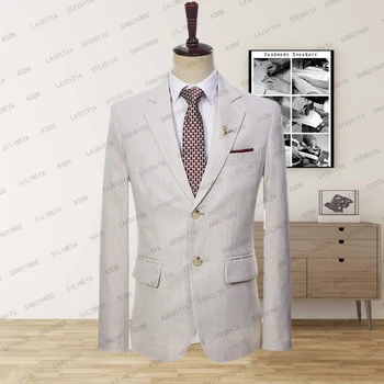Luxusné pánske Oblek na Svadbu 2023 Svetlo Khaki Singel svojim Formálne Business Bunda z Jedného Kusu Slim Montáž Oblečenie Homme