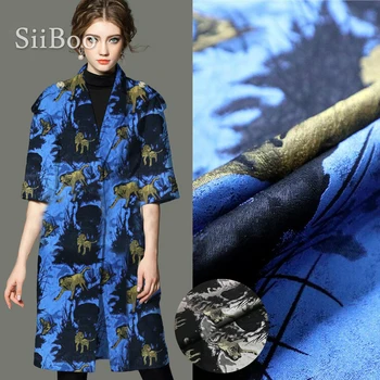Americký štýl modrá sivá s leopard žakárové brocade textílie pre sako tkaniva tela tecidos stoffens SP4750 doprava zadarmo